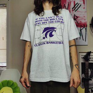 Vintage 90s 'Claflin Basketball' grey single stitch t-shirt men's size XL